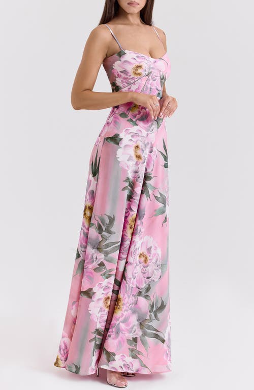 House Of Cb Seren Blush Sheer Lace-up Back Gown