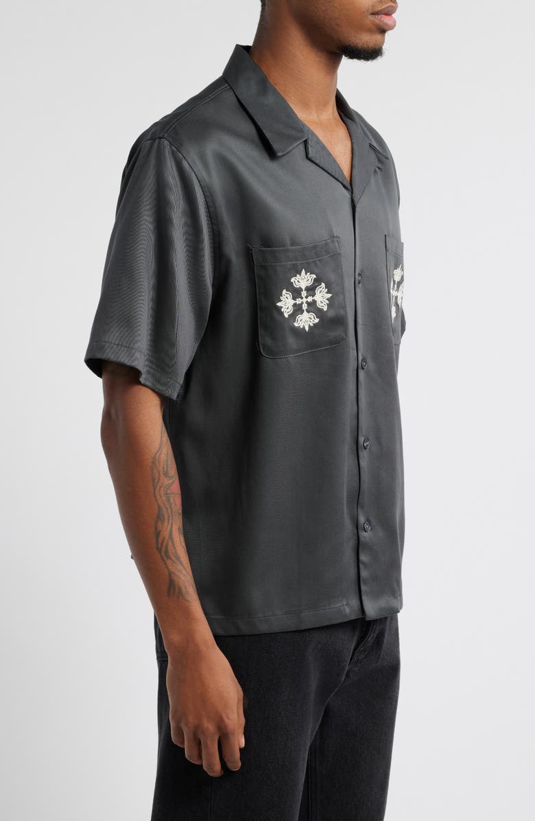 PacSun Parks Embroidered Camp Shirt, Alternate, color, Black With Wash