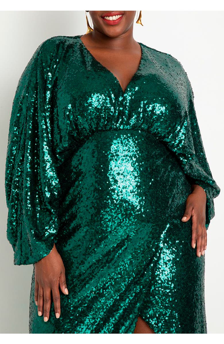 ELOQUII Dolman Sleeve Sequin Dress, Alternate, color, Emerald