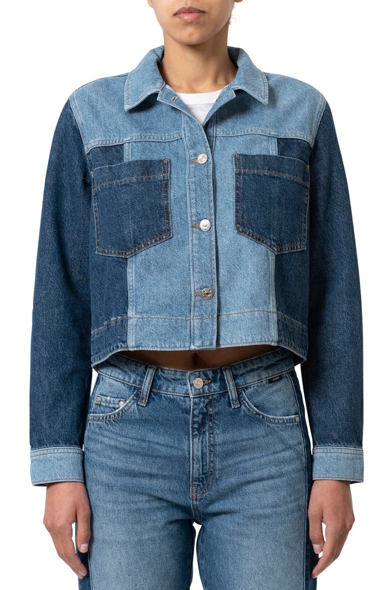 Mavi Jeans Two-Tone Denim Trucker Jacket, Main, color, Mix Blue Blocking