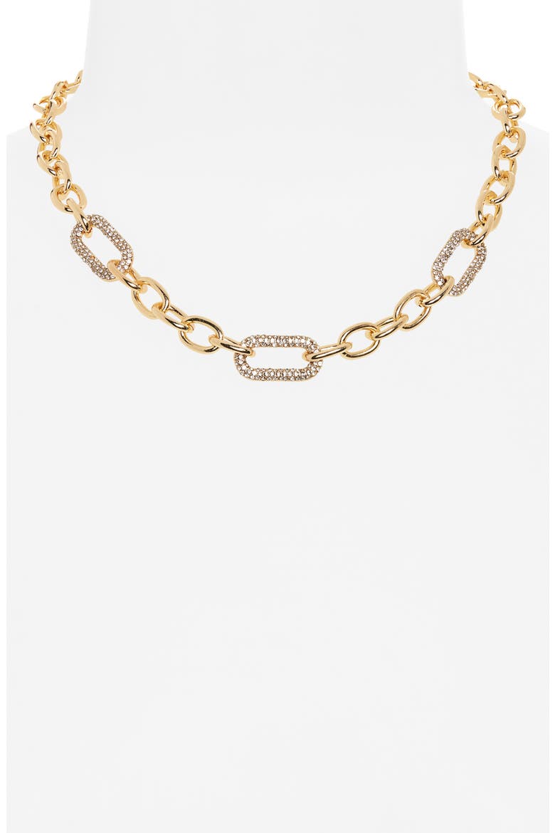 Chunky Link Pavé CZ Necklace, Alternate, color, CLEAR- GOLD
