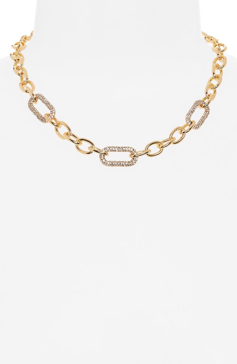 NORDSTROM RACK Chunky Link Pavé CZ Necklace, Alternate, color, Clear- Gold