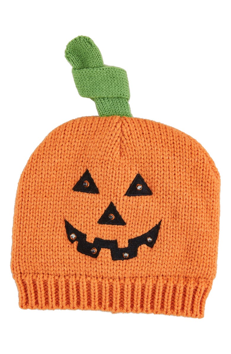 Mud Pie Light Up Halloween Knit Beanie, Main, color, Orange
