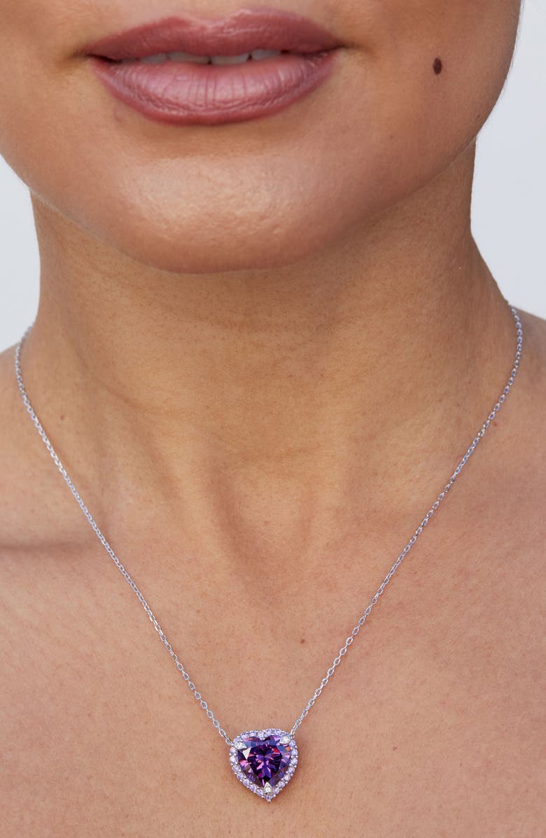 SAVVY CIE JEWELS Cubic Zirconia Heart Halo Pendant Necklace, Alternate, color, Amethyst Purple