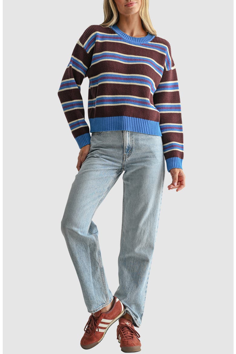 Stripe Crewneck Sweater, Alternate, color, BLUE BROWN STRIPE