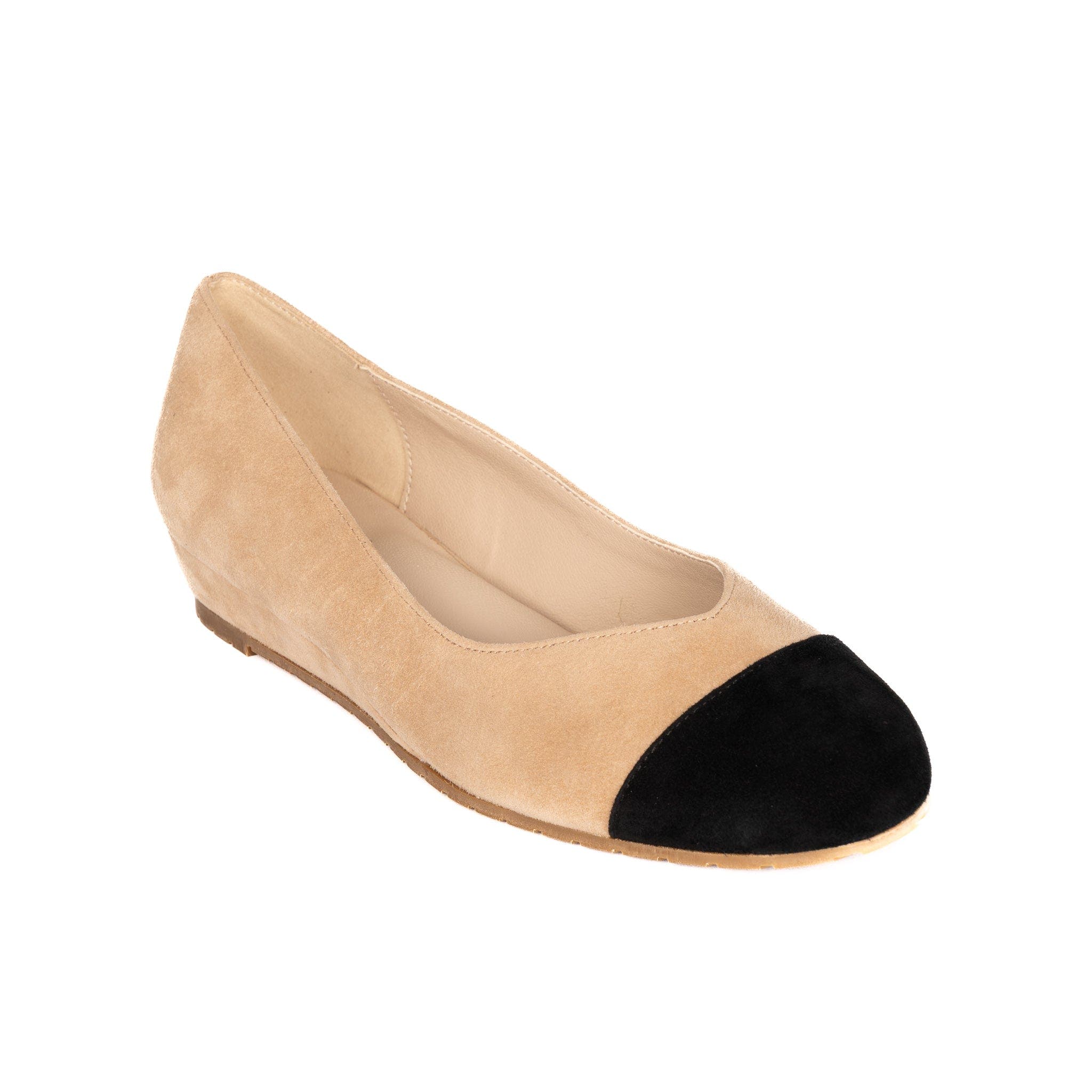 Steffie's Journey Cap Toe Suede Flat, Alternate, color, Sand Tan & Black