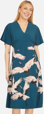 Yumi Crane Print Midi Dress