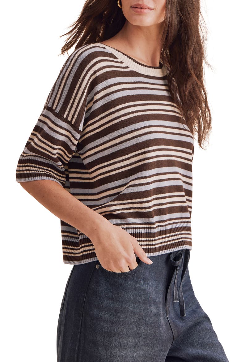 Georgie Stripe Short Sleeve Sweater, Alternate, color, BLUE MIST/ JAVA/ PALE OAK