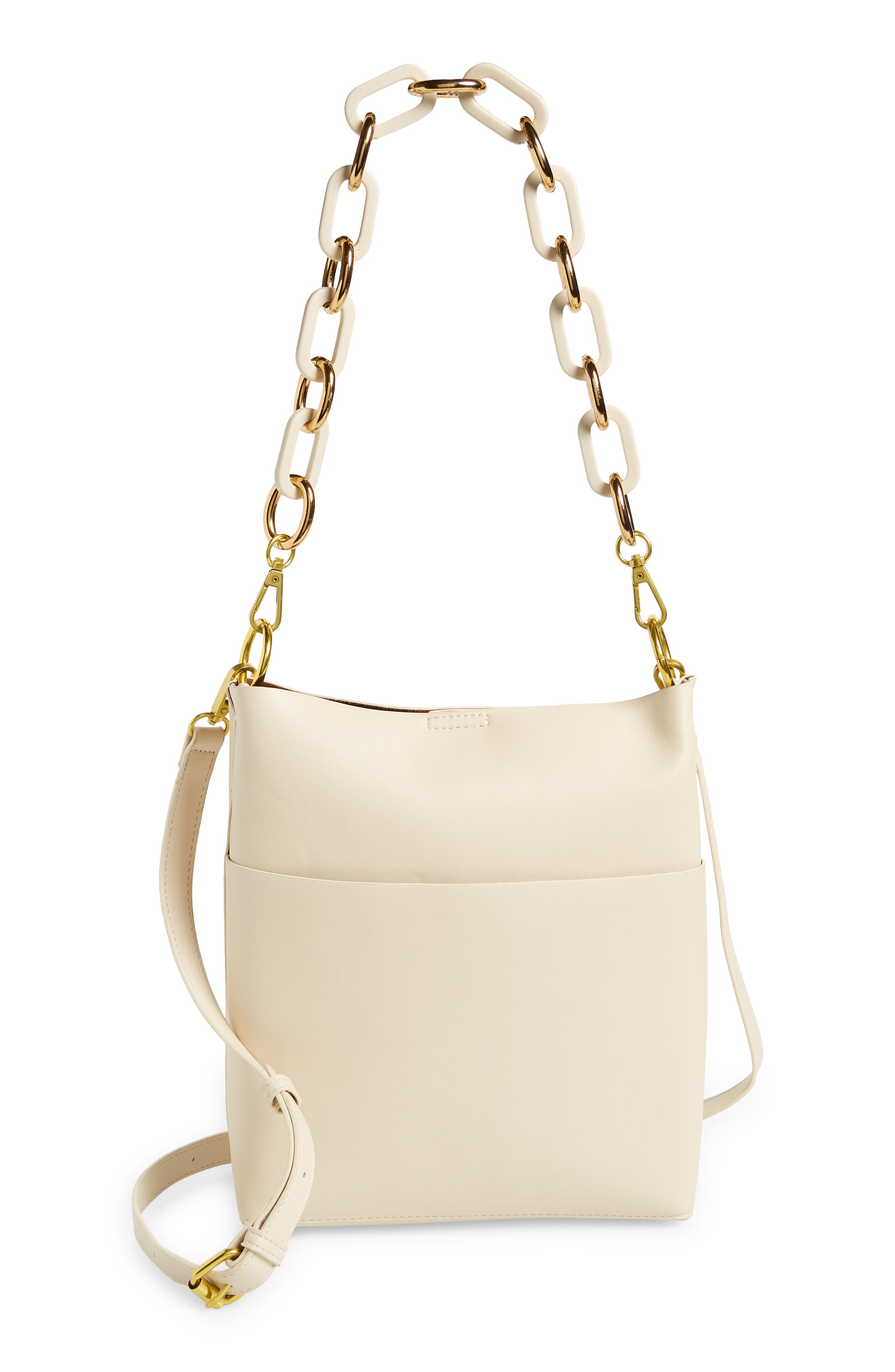 Mini Convertible Faux Leather Tote, Main, color, IVORY