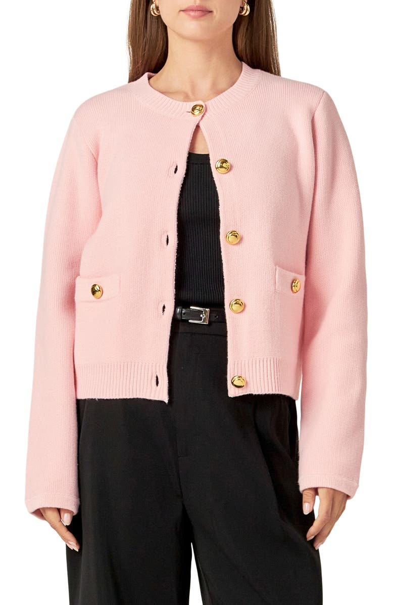 English Factory Golden Button Cardigan, Alternate, color, Light Pink