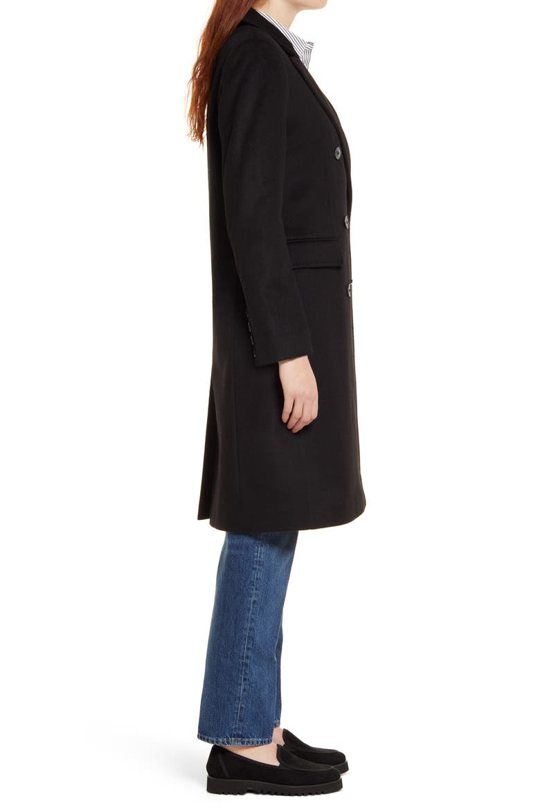 Double Breasted Wool Blend Coat, Alternate, color, BLACK