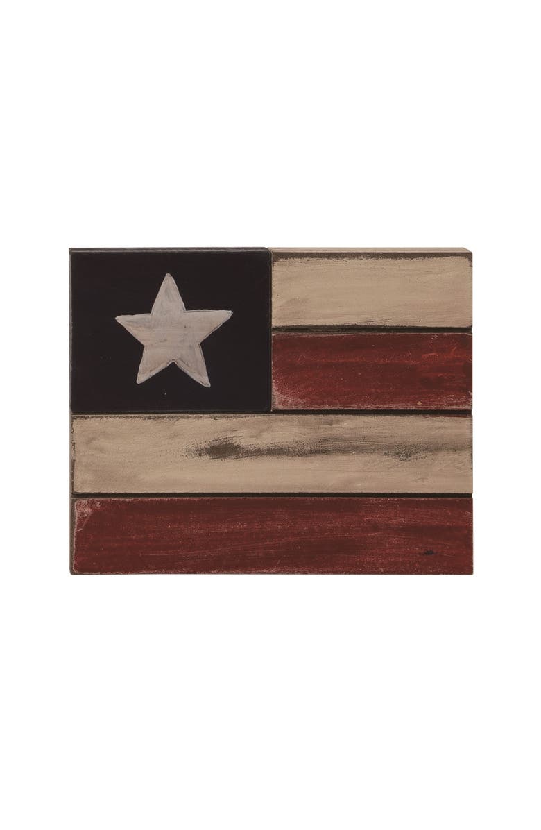 Transpac Wood 7.8 Inch Multicolor Patriotic American Flag Block Decor Set of 2 for July 4th Celebrations, Alternate, color, Multicolored