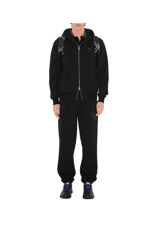 Burberry Check Trim Zip-up Drawstring Hoodie In Black