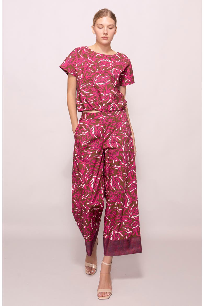 Poplin Banded Hem Top, Alternate, color, BROWN MAGENTA REEF