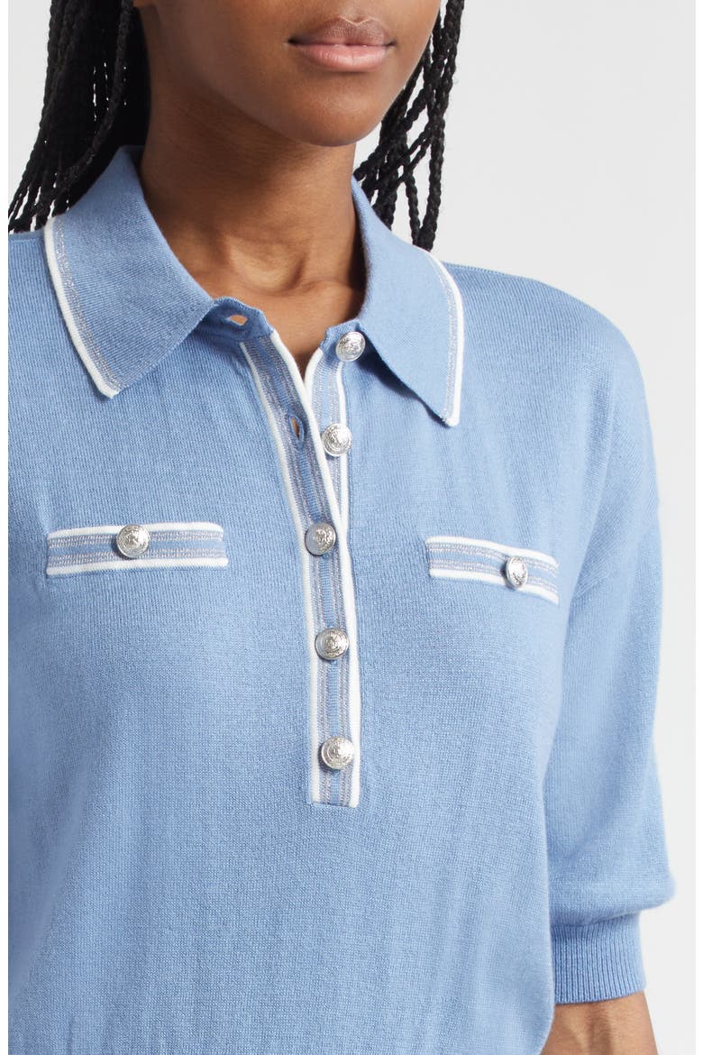 Masaki Polo Sweater, Alternate, color, HARBOR BLUE/ IVORY/ NICKEL
