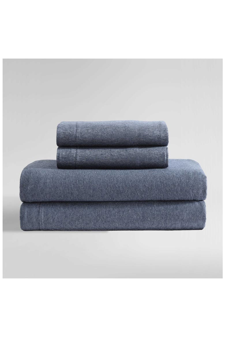 Modern 300 Thread Count Mélange Cotton Blend Jersey King Sheet Set, Alternate, color, DARK BLUE