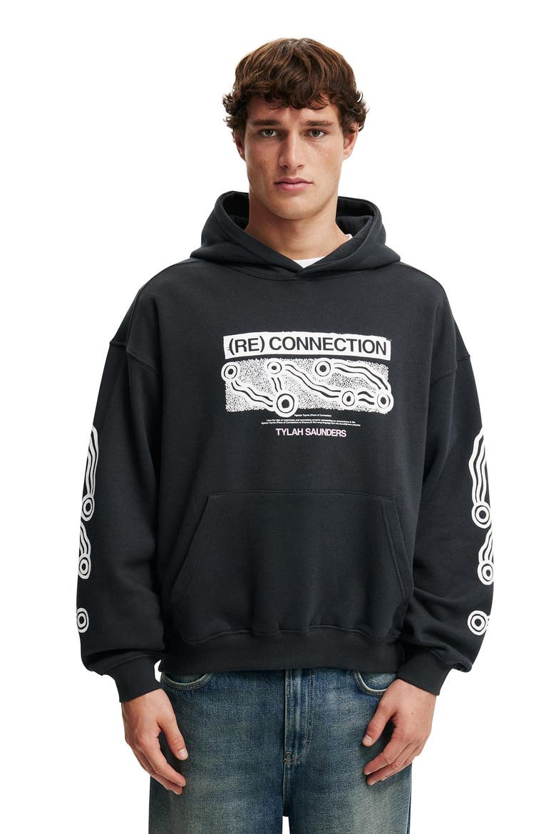 Men's Tylah Saunders Box Fit Hoodie, Main, color, Washed Black Place Of