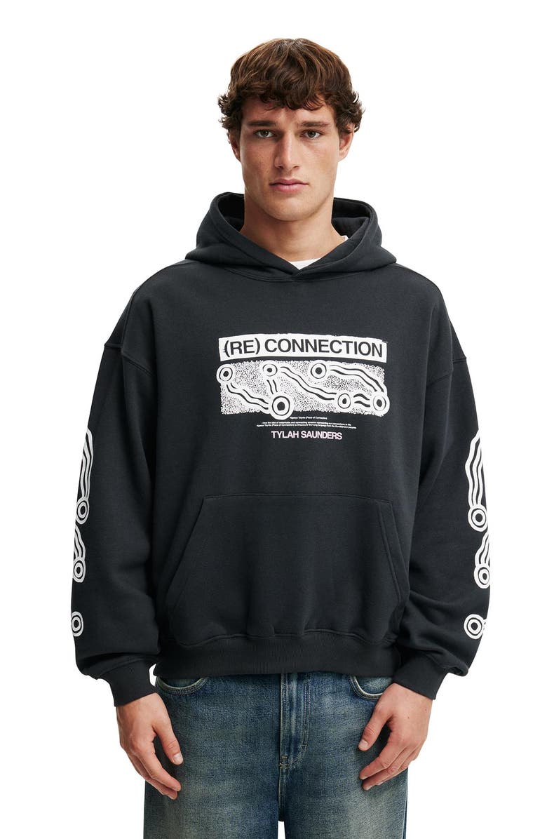 Cotton On Men's Tylah Saunders Box Fit Hoodie, Main, color, Washed Black Place Of