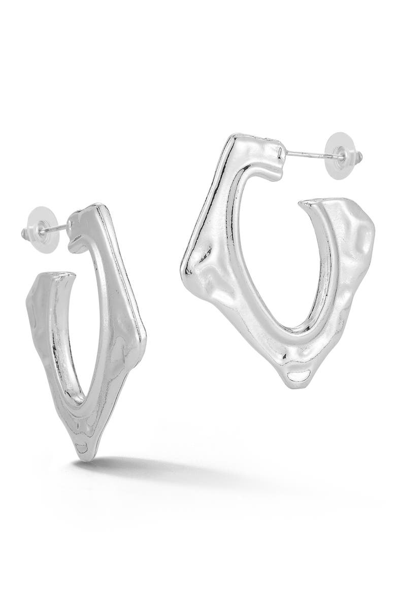 Molten Square Hoop Earrings, Main, color, SILVER