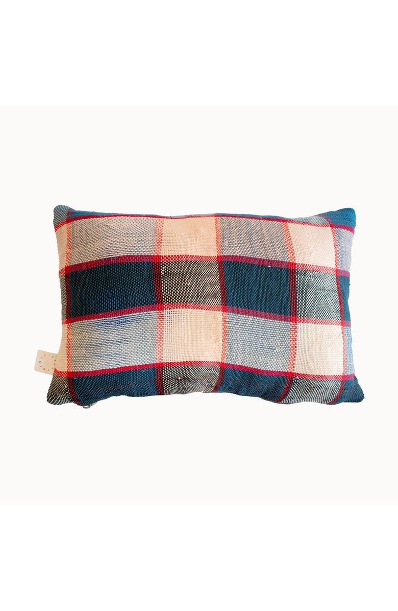 Apartment F Nonna Upcycled Blue Plaid Pillow, Main, color, Blue - 11 X 17