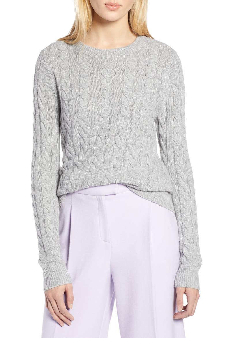 x Atlantic-Pacific Cable Sweater, Main, color, GREY HEATHER