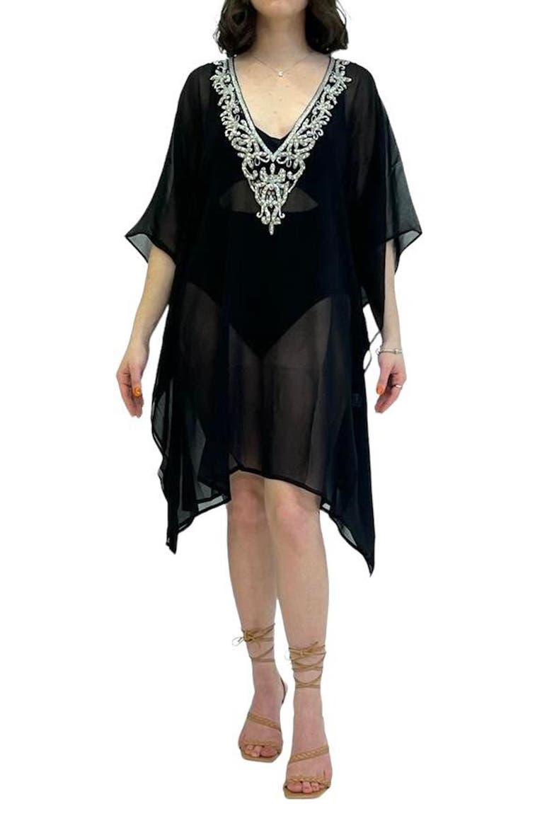 Sequin Embellished Slit Poncho, Alternate, color, BLACK