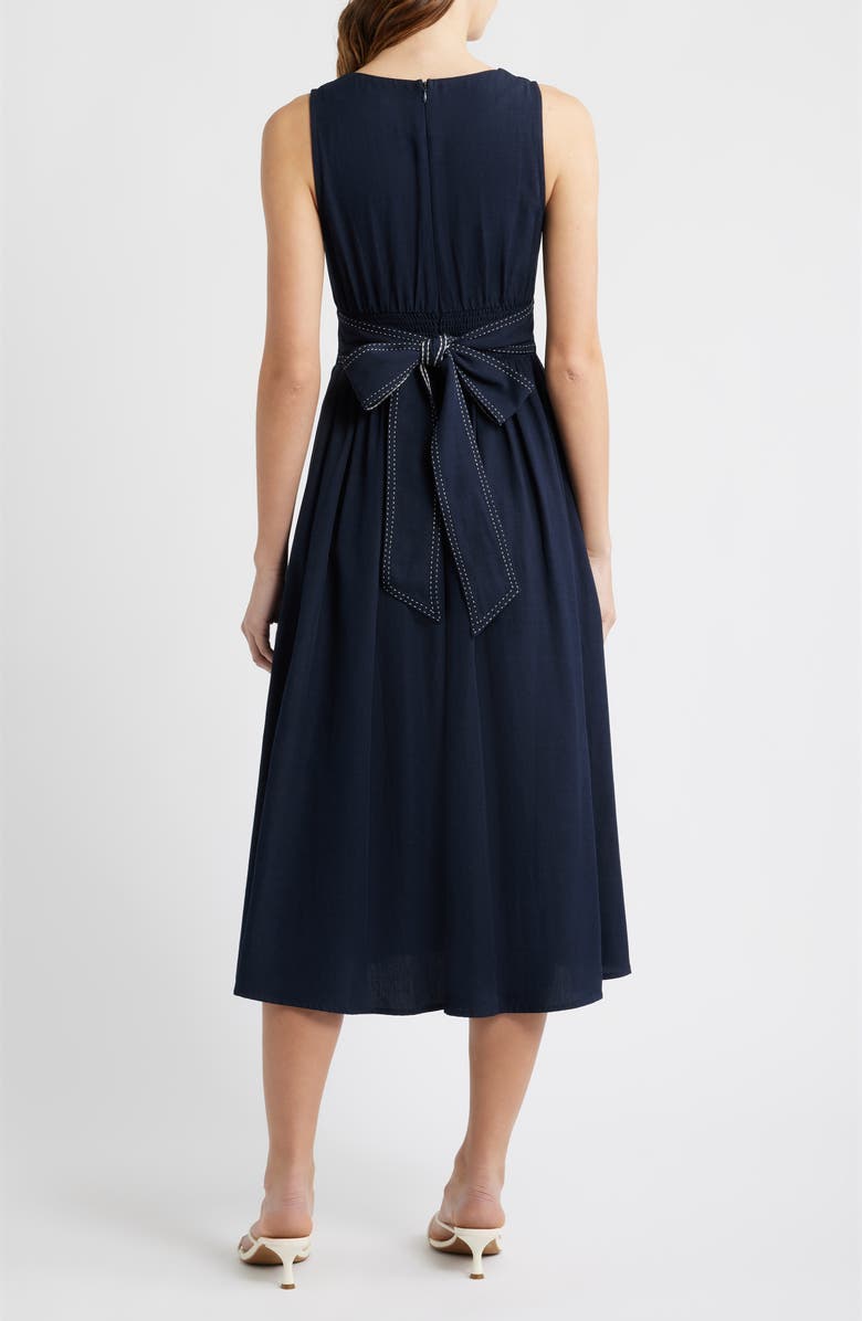 MOON RIVER Contrast Stitch Sleeveless Tie Back Dress, Alternate, color, Dark Navy