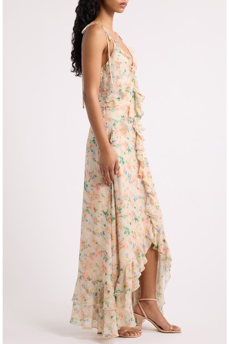 Jamie Ruffle High-Low Maxi Dress, Alternate, color, BEIGE FLORAL