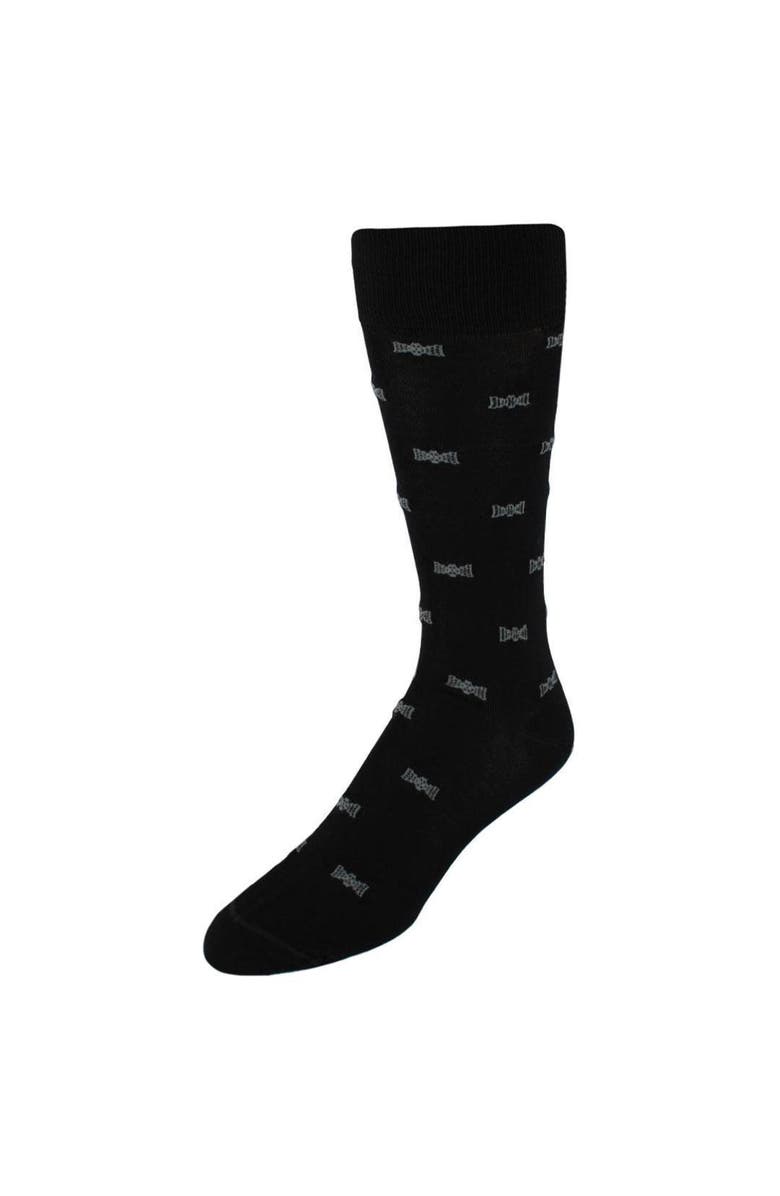 Trafalgar Dapper Bow Tie Novelty Mid Calf Mercerized Cotton Socks, Main, color, Black