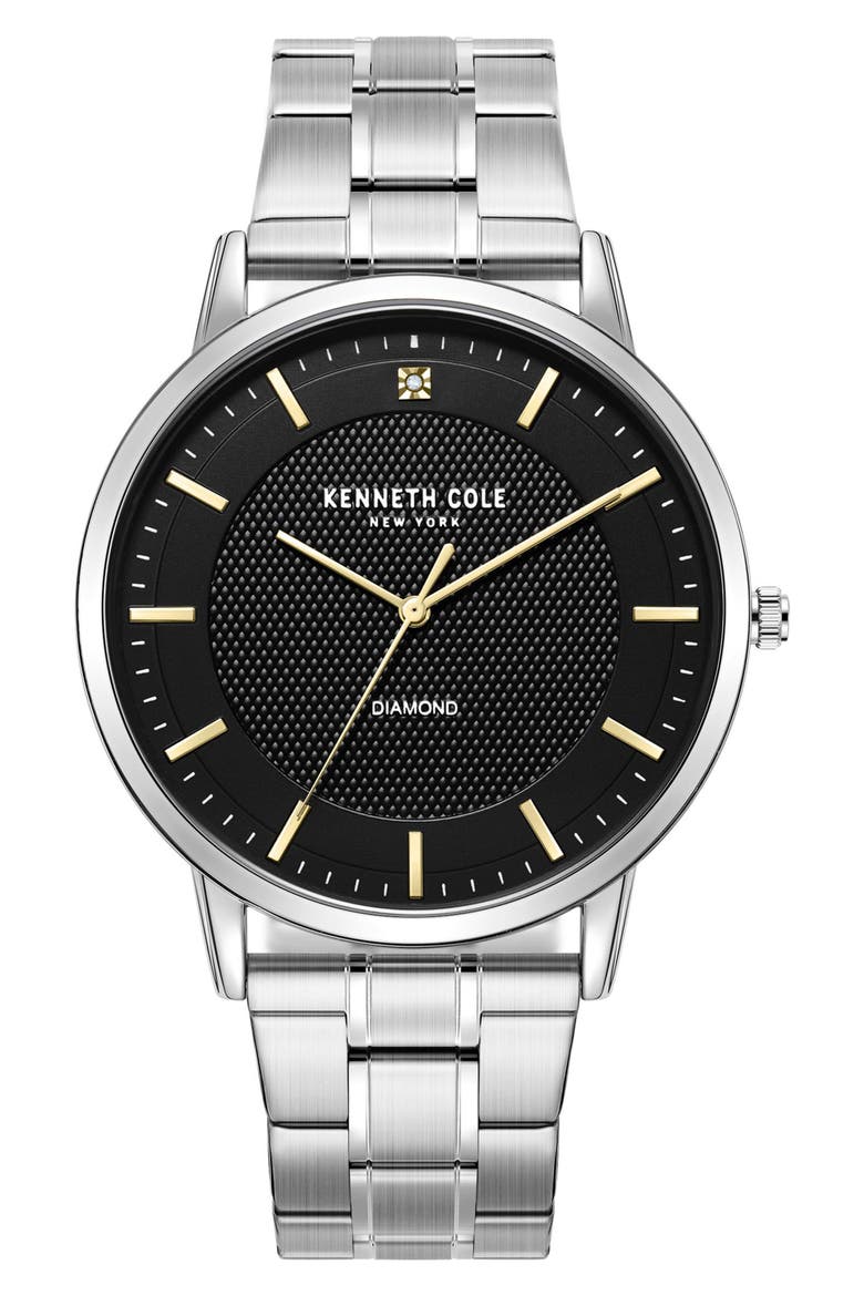 Men's Diamond Dial Bracelet Watch - 0.005 ctw, 44mm, Main, color, SILVER