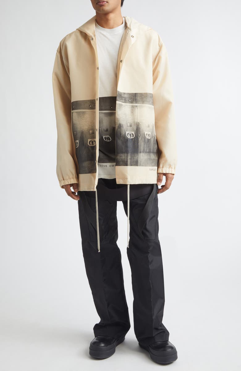 Rick Owens Temple Graphic Nylon Stretch Canvas Tour Jacket, Alternate, color, Sand/ Black