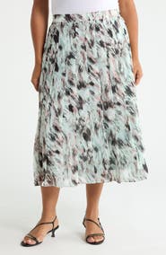 KASPER Abstract Print Pull-On Midi Skirt