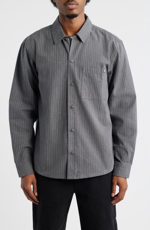 Dickies Lima Loose Fit Pinstripe Cotton Twill Button-up Shirt In Gray