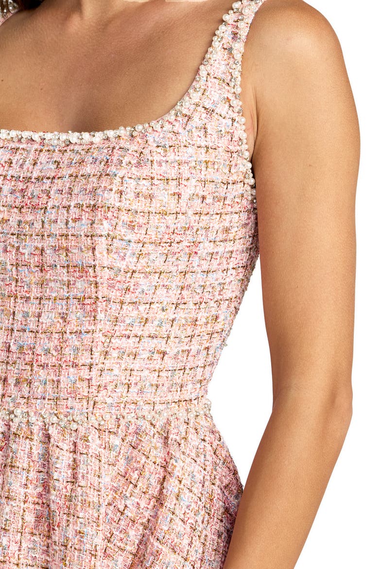 Pearl Embellished Sleeveless Boucle Midi Dress, Alternate, color, Pink Multi