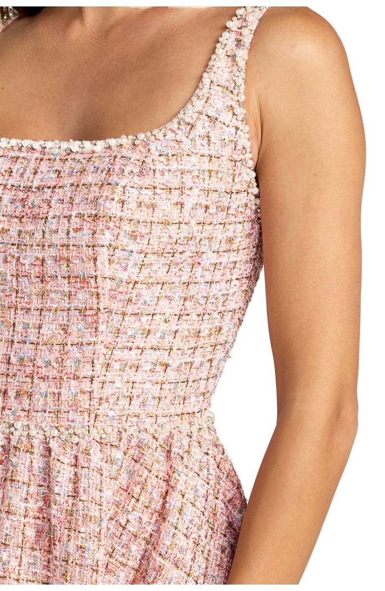 Mac Duggal Pearl Embellished Sleeveless Boucle Midi Dress, Alternate, color, Pink Multi