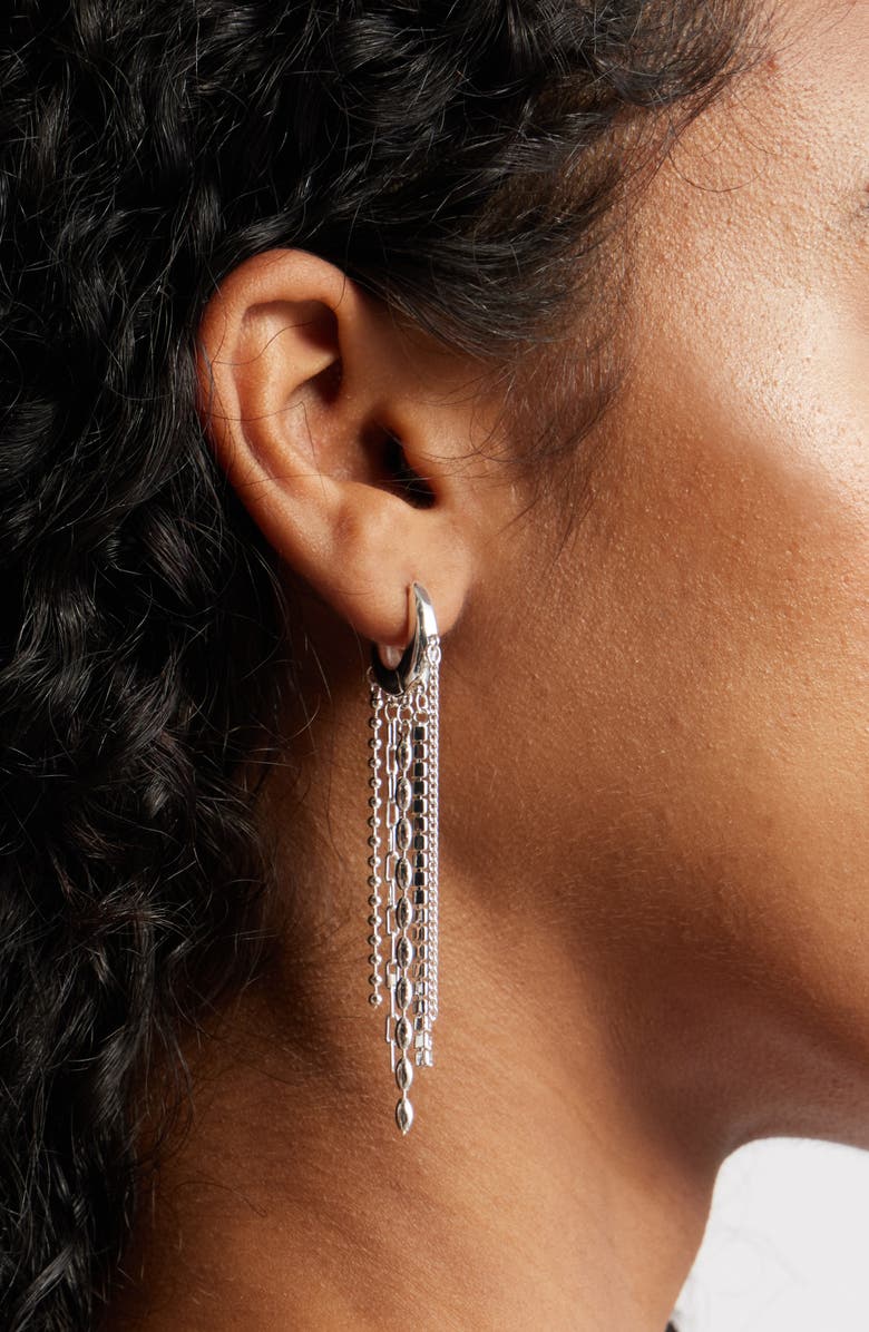 Open Edit Mixed Chain Fringe Huggie Hoop Earrings, Alternate, color, Clear- Silver