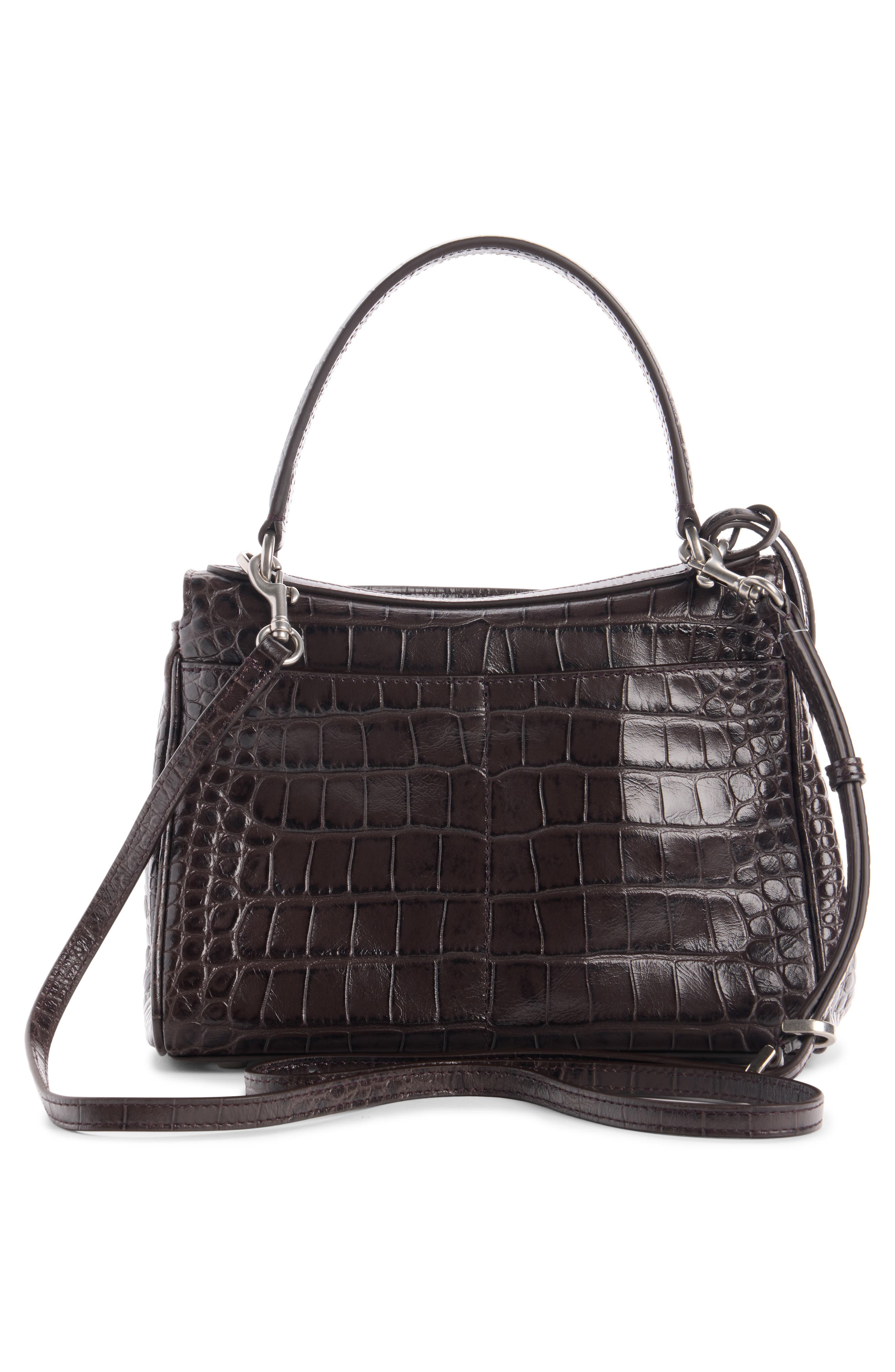 Balenciaga Rodeo Croc Embossed Leather Top Handle Bag, Alternate, color, 2210 Espresso/ Black