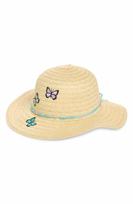 Capelli New York Kids' Butterfly Embroidered Straw Floppy Hat