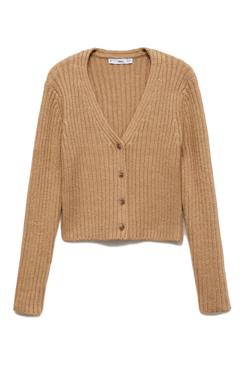 V-Neck Rib Cardigan, Alternate, color, MEDIUM BROWN