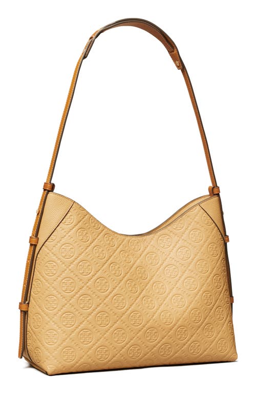 Tory Burch T Monogram Pebble Leather Messenger Bag In Brown