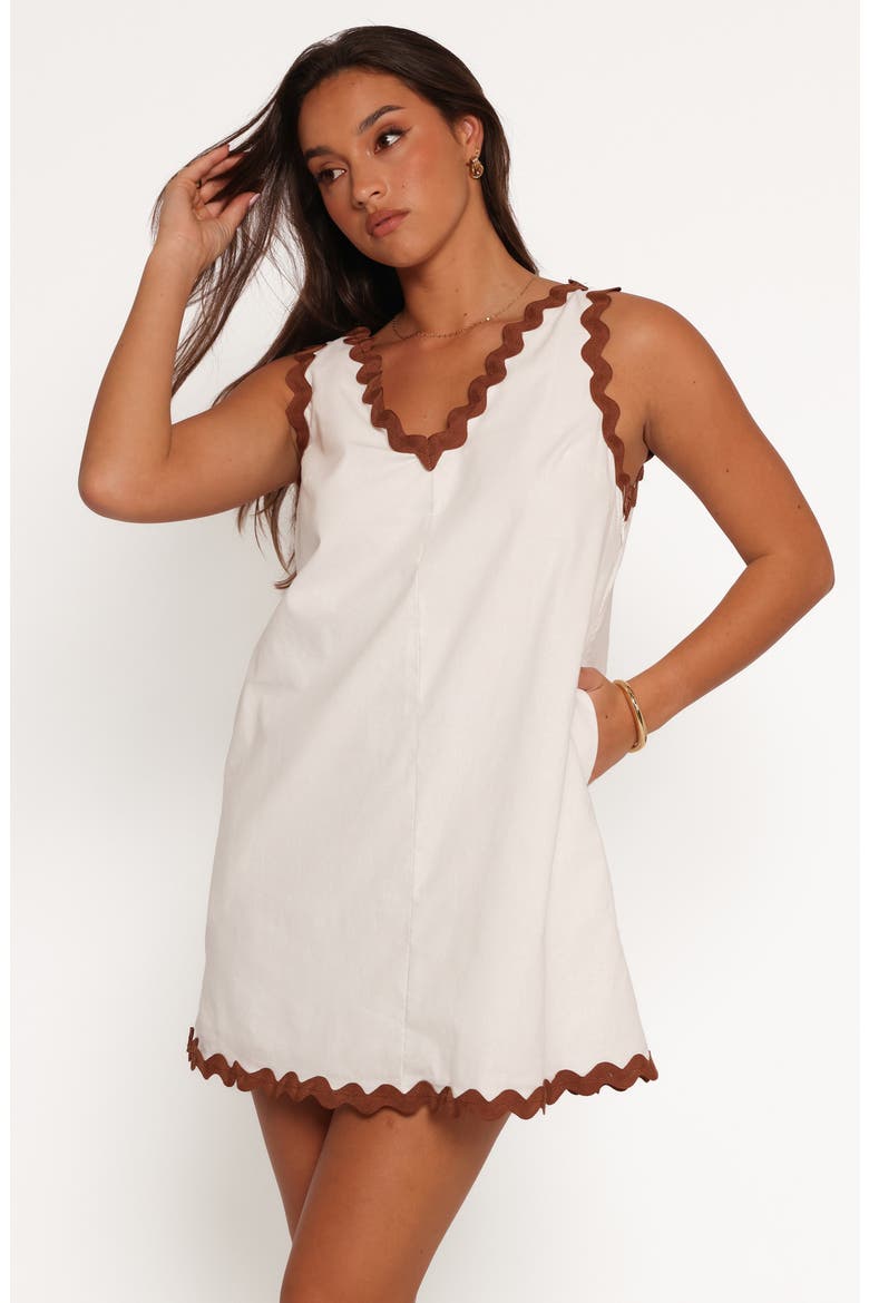 Calliope Rickrack Trim Cotton & Linen Minidress, Alternate, color, WHITE TAN