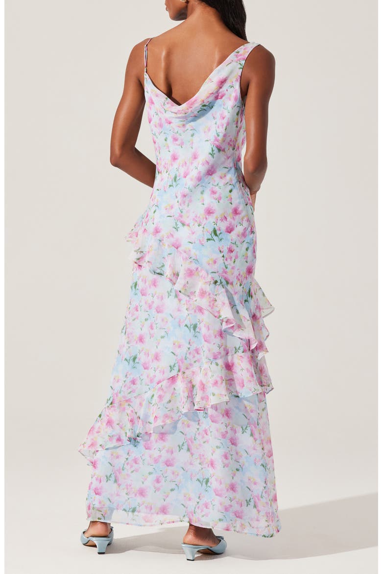 floral ruffle chiffon asymmetric maxi dress Levina Asymmetric Ruffle Chiffon Maxi Dress (Women)
