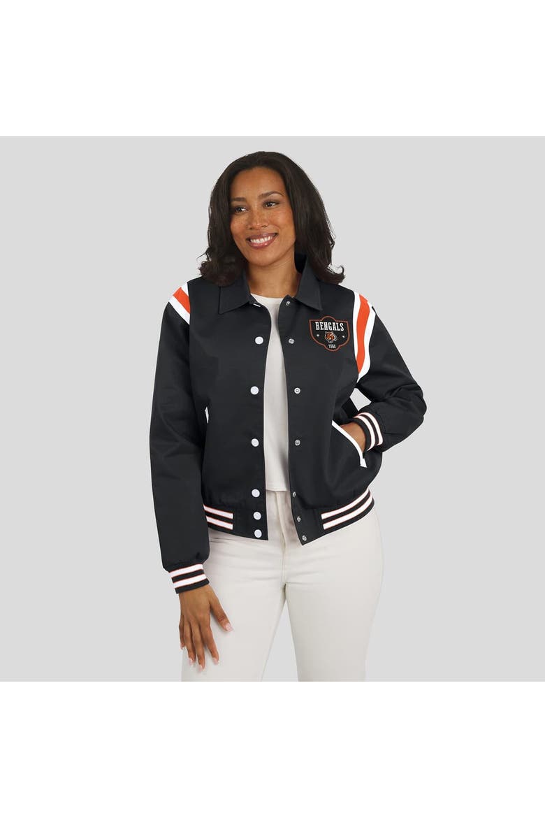 Women's WEAR by Erin Andrews Black Cincinnati Bengals Varsity Lightweight Full-Snap Jacket, Alternate, color, Black