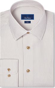 David Donahue Trim Fit Micro Stripe Cotton Dress Shirt