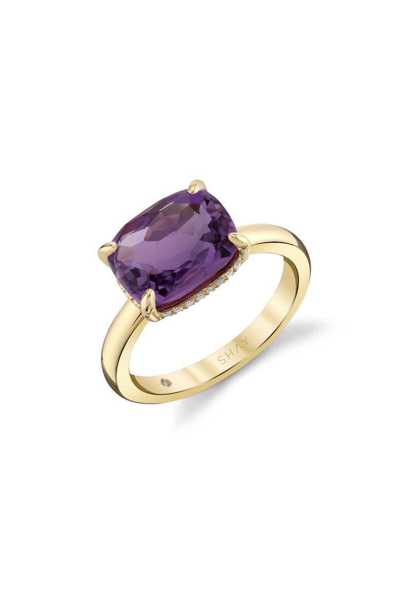 18K Gold Amethyst & Diamond Ring, Main, color, GOLD