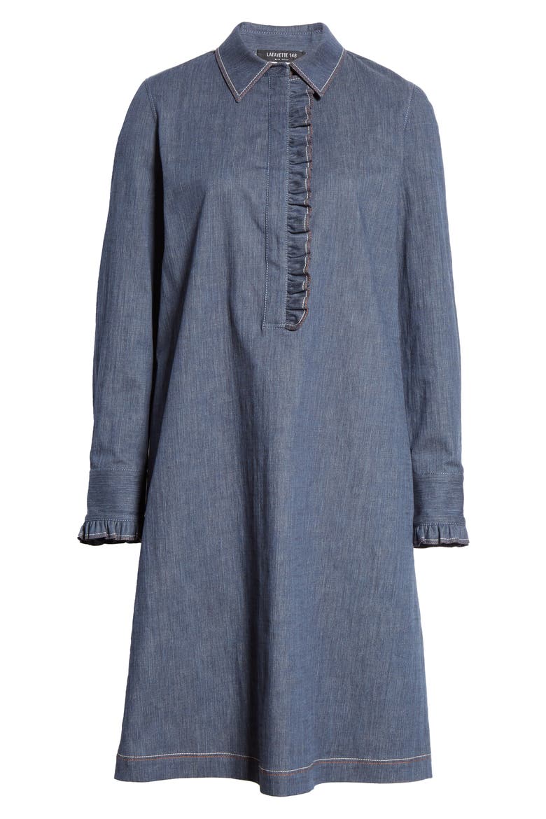 Fiona Long Sleeve Chambray Shirtdress, Alternate, color, RETRO BLUE