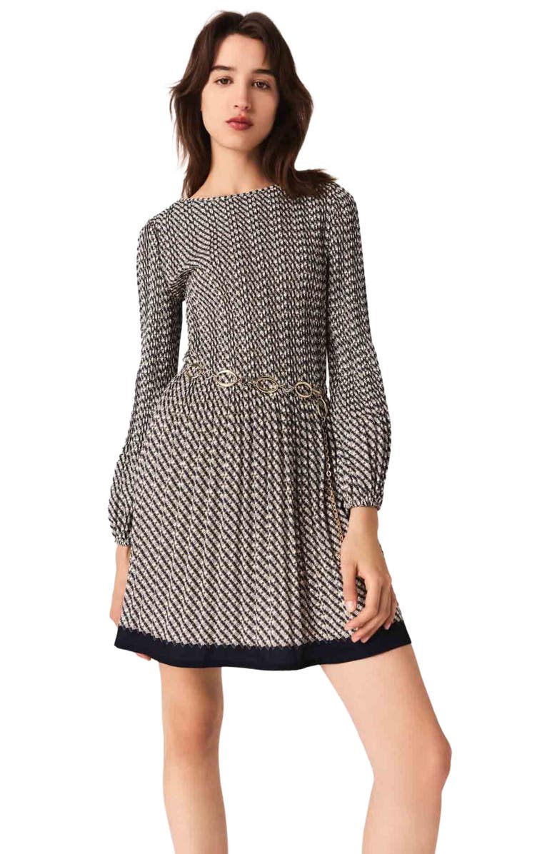 maje Printed pleated mini dress, Alternate, color, Ecru Print-Tie