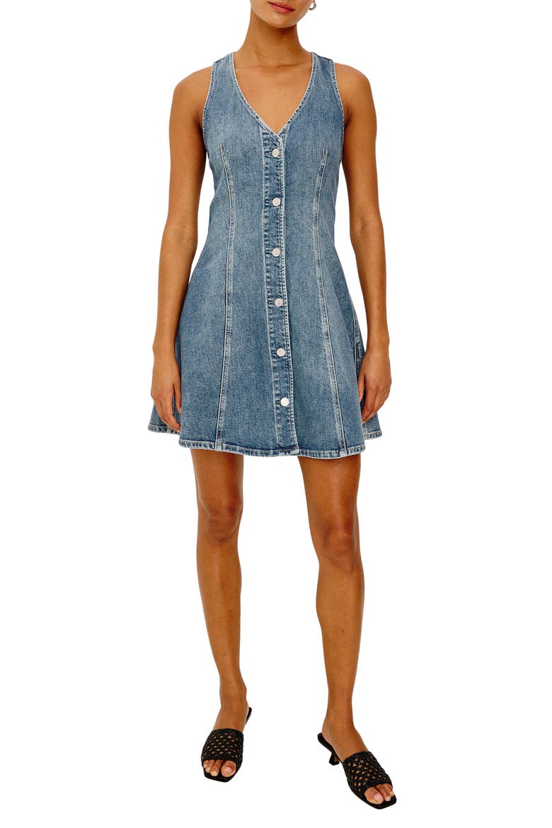 Anaheim Sleeveless Fit & Flare Denim Minidress, Main, color, HERITAGE BLUE