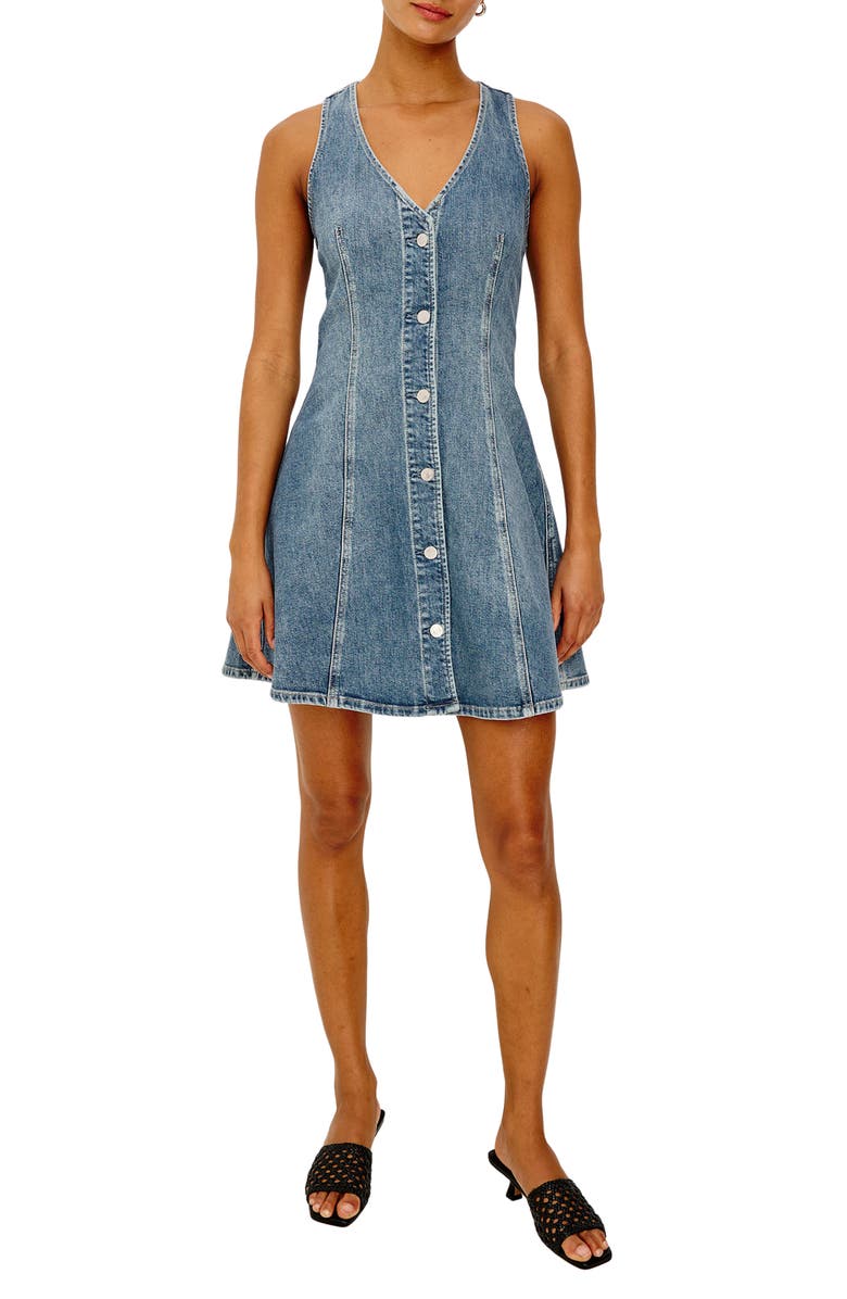 Rails Anaheim Sleeveless Fit & Flare Denim Minidress, Main, color, Heritage Blue