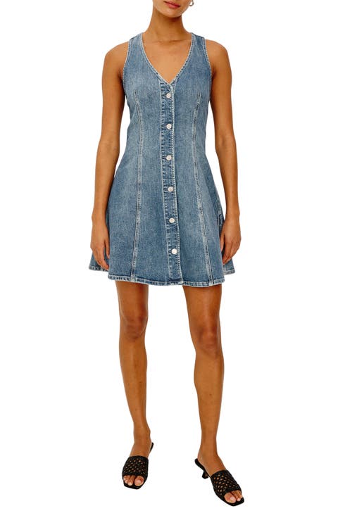 Anaheim Sleeveless Fit & Flare Denim Minidress